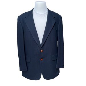 Vintage Two Button Navy Blue 100% Wool Sport Coat by Farah Clothing Co. Size:46L